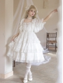 Starry Love White Tiered Ruffle High Waist Sweet Lolita JSK Dress