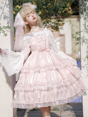 Starry Love Pink Tiered Ruffle High Waist Sweet Lolita JSK Dress
