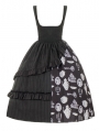 Candlestick and Teapot Print Black and Gray Asymmetric Gothic Lolita Dress Set