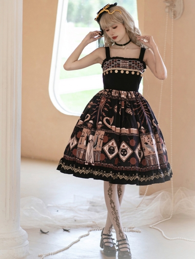 Black and Gold Ancient Egypt Totem Print Classic Gothic Lolita JSK Dress