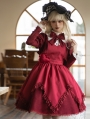 Red Witch Fake Two-Piece Long Sleeve Preppy Gothic Lolita OP Dress