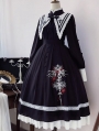 Black and White Skeleton Embroidery Ruffled Gothic Nun Lolita OP Dress