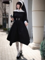 Black and White Embroidery Long Sleeve Irregular Gothic Nun Lolita OP Dress