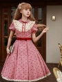 Red Plaid and Black Heart Pattern Puff Sleeves Sweet Lolita OP Dress