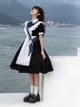 Natasha Black and White Classic Lolita Maid OP Dress with Detachable Apron