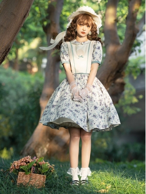 Blueberry Print Sweet Cotton Daily Classic Two-Piece Lolita OP Dress