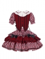 Dorothy's Adventures Red Plaid Pattern Tiered Sweet Lolita Dress Set
