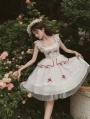 Beige and Red Bowknot Flutter Sleeves Jaquard Classic Lolita OP Dress
