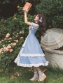 Blue and White Bavarian Style Rose Embroidery Classic Lolita OP Dress