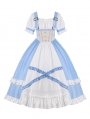 Blue and White Bavarian Style Rose Embroidery Classic Lolita OP Dress