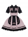 Black and Pink Dark Doll Gothic Lolita OP Dress with Detachable Apron