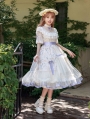 Summer Daisy and Cherry Print Puff Sleeves Chiffon Classic Lolita OP Dress