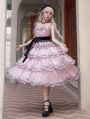 Pink and Black Lace Rose Embroidered Tiered Classic Lolita JSK Dress