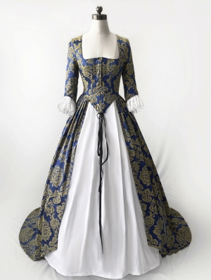 Blue Historical Patterned Victorian Civil War Queen Dress
