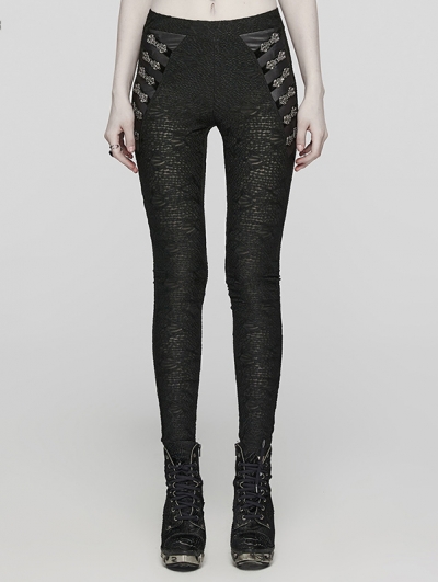 Black Gothic Punk Texture Knitted Leggings for Women