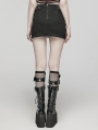 Black Gothic Punk Buckle Stud Embellished Mini Skirt