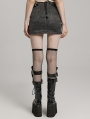 Gray Gothic Punk Buckle Stud Embellished Mini Skirt