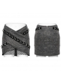Gray Gothic Punk Buckle Stud Embellished Mini Skirt