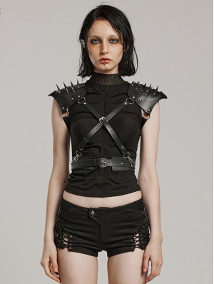 Black Gothic Punk Rivets Faux Leather Shoulder Harness for Women