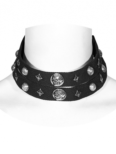 Black Gothic Punk Loops Metal Rivet Choker