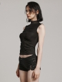 Black Gothic Skeleton Pleats Sleeveless T-Shirt for Women