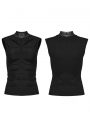 Black Gothic Skeleton Pleats Sleeveless T-Shirt for Women