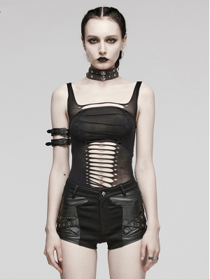 Black Gothic Punk Hollow Out Tank Top for Women