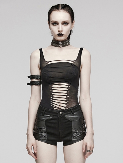 Black Gothic Punk Hollow Out Tank Top for Women