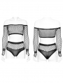 Black Gothic Punk Mesh Perspective Fitted Tees Set for Women