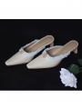 Ivory Vintage Slip On Half Closed Toe Mules Victorian Shoes