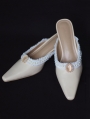 Ivory Vintage Slip On Half Closed Toe Mules Victorian Shoes