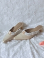 Ivory Vintage Slip On Half Closed Toe Mules Victorian Shoes