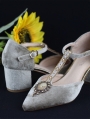 Gray Retro Crystal Velvet T-Strap Chunky Heel Victorian Shoes