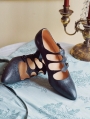 Black Leather Almond Toe Retro Louis Heel Victorian Shoes