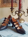 Black Leather Almond Toe Retro Louis Heel Victorian Shoes