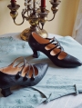 Black Leather Almond Toe Retro Louis Heel Victorian Shoes