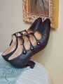 Black Leather Almond Toe Retro Louis Heel Victorian Shoes