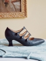 Black Leather Almond Toe Retro Louis Heel Victorian Shoes