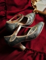 Golden Gray Embroidery Victorian T-Strap Heeled Victorian Shoes