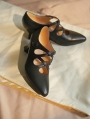 Black Leather Vintage Victorian Hollow Out Cross Strap Heels Shoes