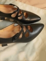 Black Leather Vintage Victorian Hollow Out Cross Strap Heels Shoes