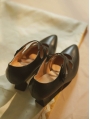 Black Leather Vintage Victorian Hollow Out Cross Strap Heels Shoes