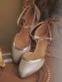 Vintage Gold Jacquard Ankle Strap Low Heeled Mary Jane Victorian Shoes