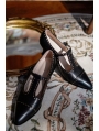 Black Retro Pointed Toe T-Strap Chunky Heel Victorian Shoes