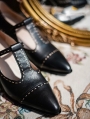 Black Retro Pointed Toe T-Strap Chunky Heel Victorian Shoes