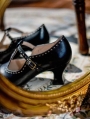 Black Retro Pointed Toe T-Strap Chunky Heel Victorian Shoes