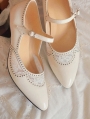 White Vintage Lace Splicing Leather Buckle Strap Victorian Shoes