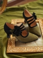 Dark Green Vintage Flower Hollow Strap Heeled Victorian Shoes