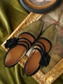 Dark Green Vintage Flower Hollow Strap Heeled Victorian Shoes