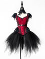 Black and Red Gothic Feather Burlesque Corset Short Prom Party Dress